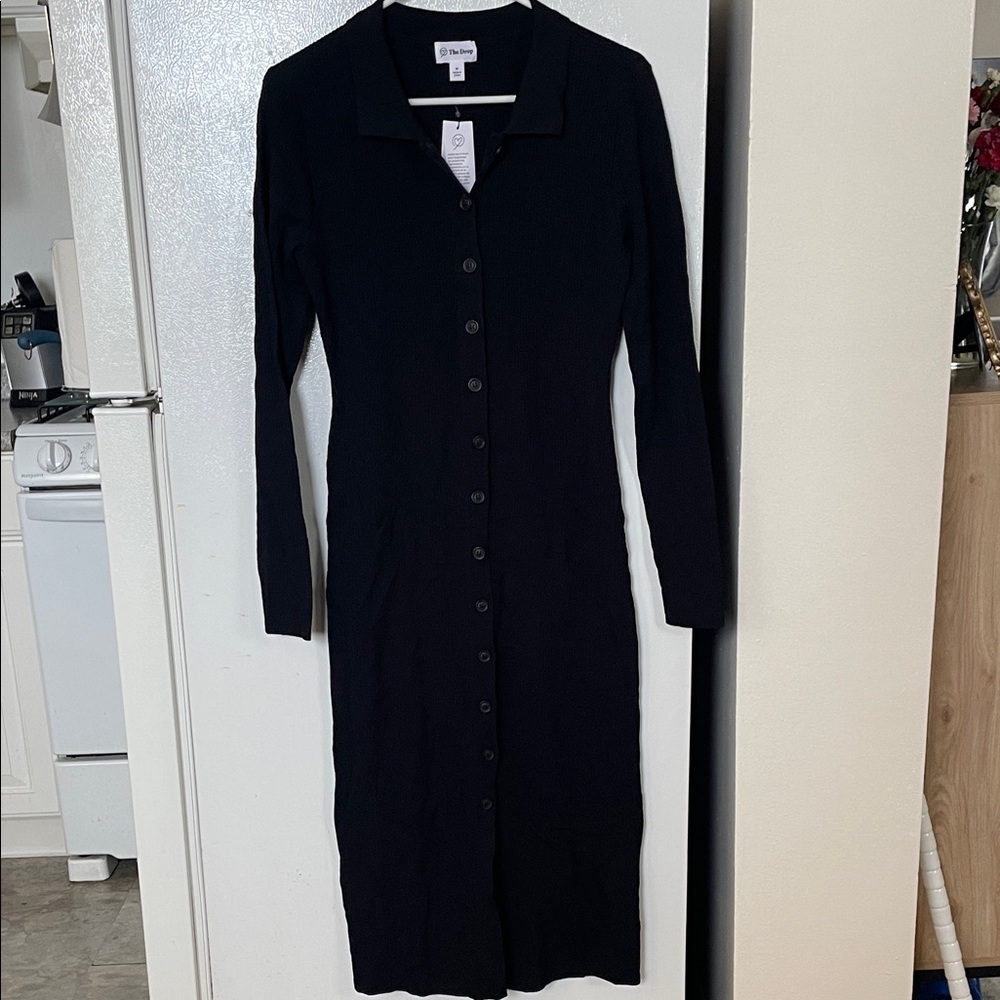 The Drop Medium NWT Jaxon Dress Black Long Sleeve Dress Versatile Comfort Collar